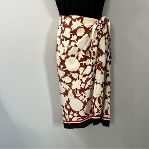 Ann Taylor Brown & Cream Floral Faux Wrap Tie Waist Skirt Extra Small